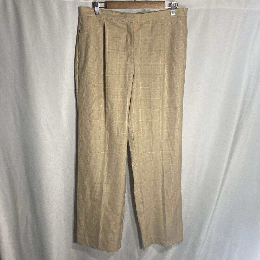 LIZ CLAIBORNE yellow tan plaid pleated front straight leg zip fly Kylie pants 14